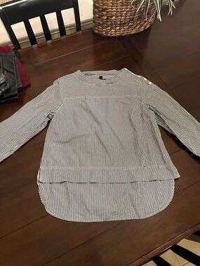 J. Crew Black and White Striped Long-Sleeve Blouse